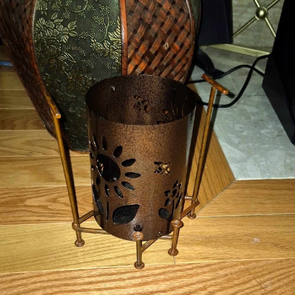 Rustic Brown Metal Candle Holder